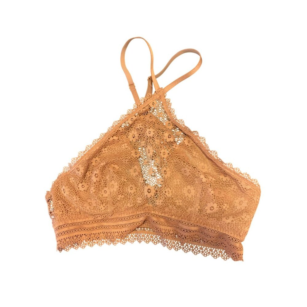Victorias Secret Burnt Orange Crochet Lace Y2K Halter Bralette Size S/P (Girls)